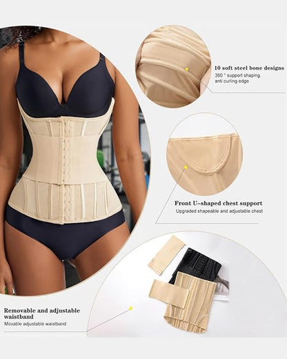 Entrenador de cintura con soporte para el busto, faja moldeadora, body con huesos de acero y abdomen plano
