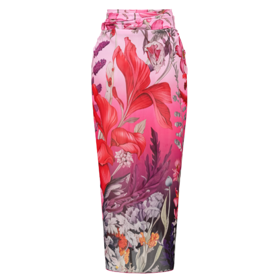 Traje de baño de una pieza con estampado de flores rizadas y pareo