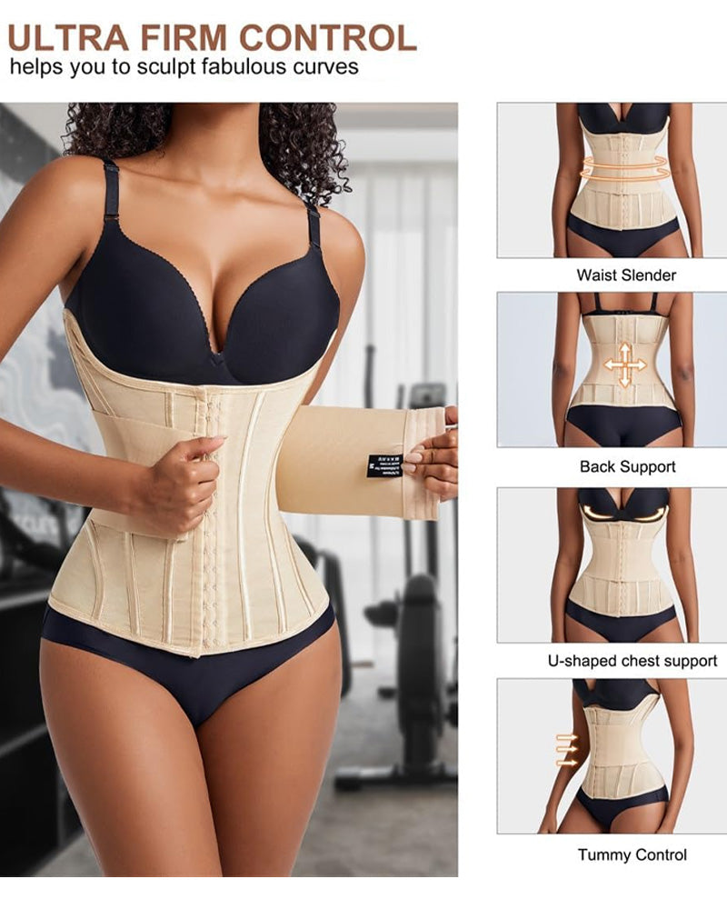 Entrenador de cintura con soporte para el busto, faja moldeadora, body con huesos de acero y abdomen plano