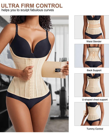 Entrenador de cintura con soporte para el busto, faja moldeadora, body con huesos de acero y abdomen plano