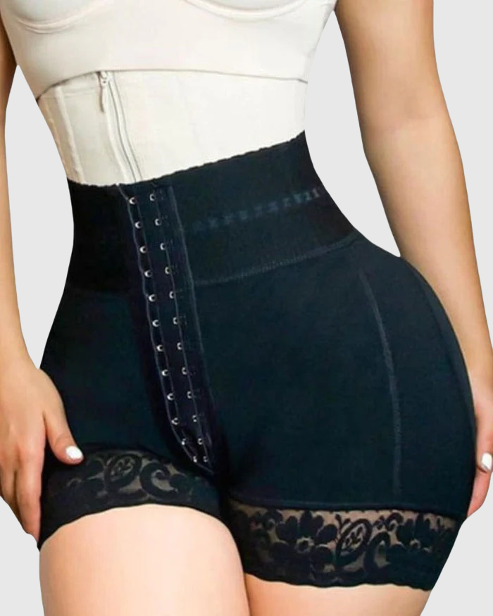 Shorts de compresión doble de cintura alta con control de abdomen en la sección media