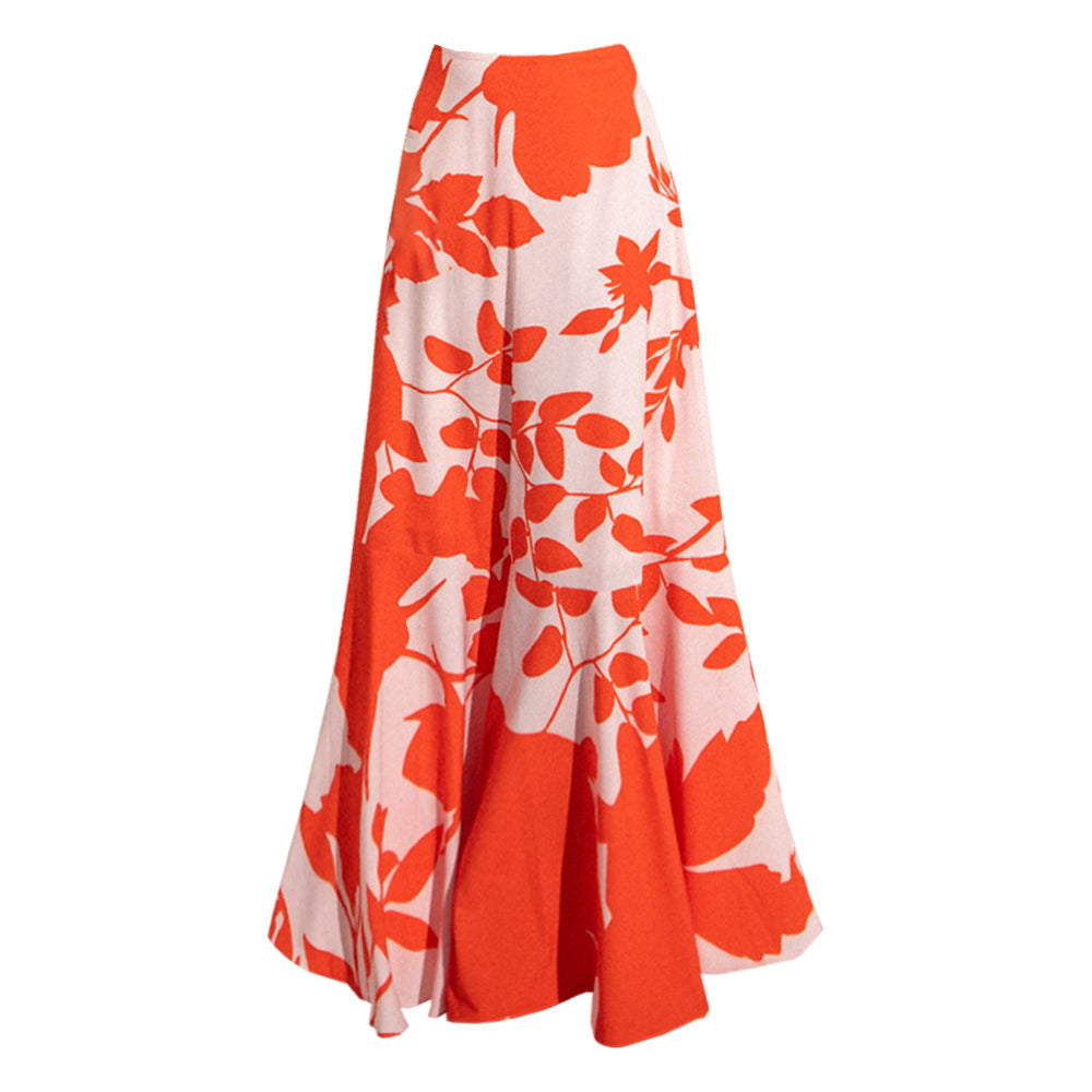 Printed one-sleeve ruffled swimsuit with skirt