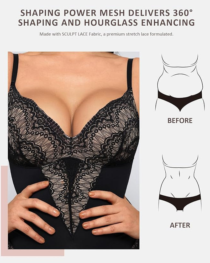 Women's V-Neck Lace Tummy Control Bodysuit