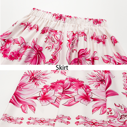 Sling Lily y Majolica Serie Patrón Impreso Traje de Baño de Una Pieza y Falda o Pantalones