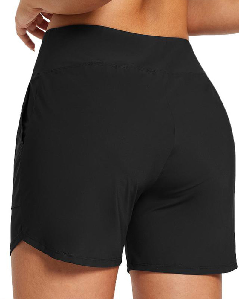 Women's High Waist Tummy Control Sports Beach Shorts with Pocket