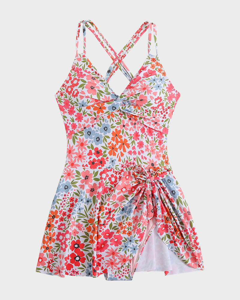 Vestido de baño de una pieza con nudo y fruncido