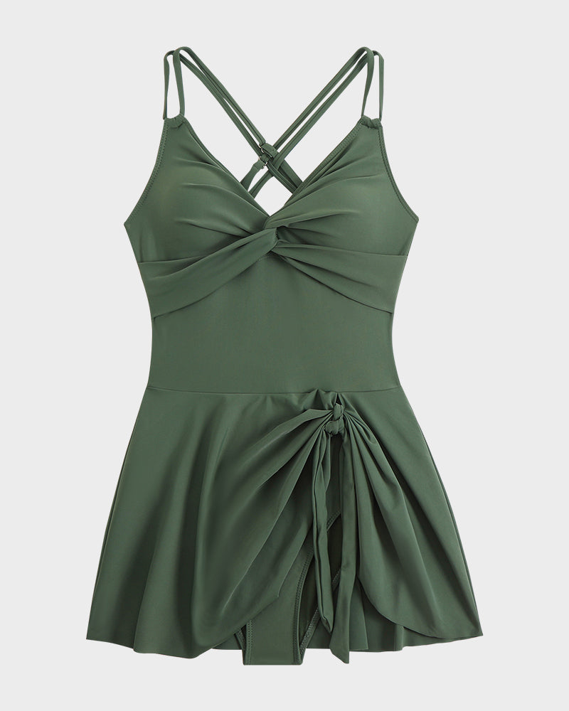 Vestido de baño de una pieza con nudo y fruncido