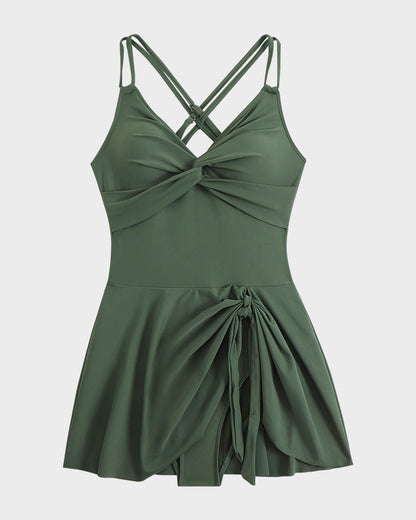 Vestido de baño de una pieza con nudo y fruncido