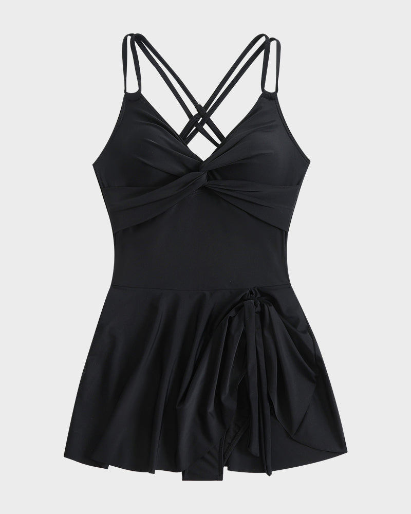 Vestido de baño de una pieza con nudo y fruncido