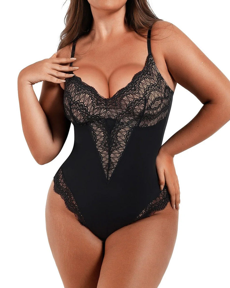 Women's V-Neck Lace Tummy Control Bodysuit