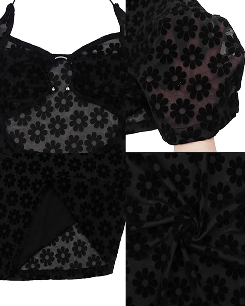 Elegant Sexy Mesh Hollow Out Floral Long Dress for Women