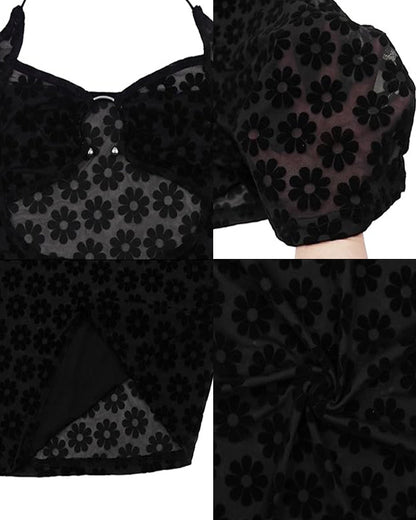 Vestido Largo Hueco de Flores Elegante y Sexy de Malla para Mujeres