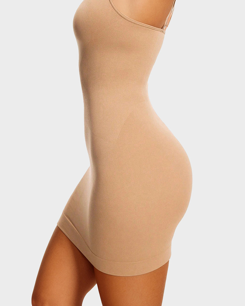Vestido moldeador sin costuras con control de abdomen de cuello redondo